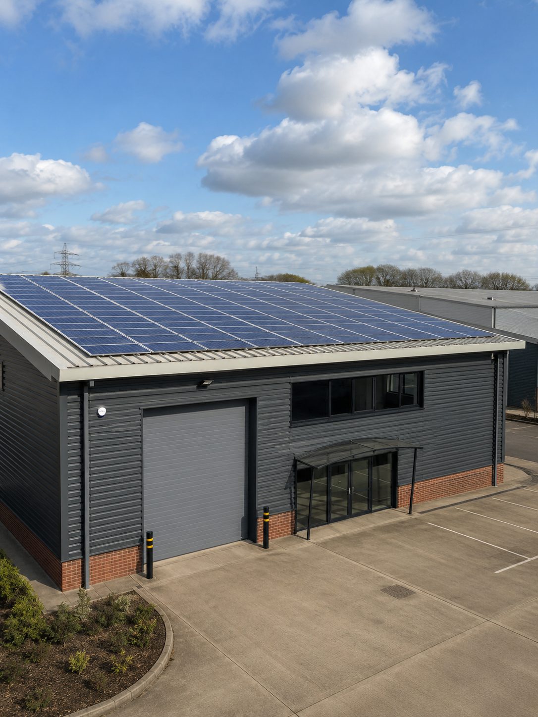 Solar panels installed on a commercial building roof